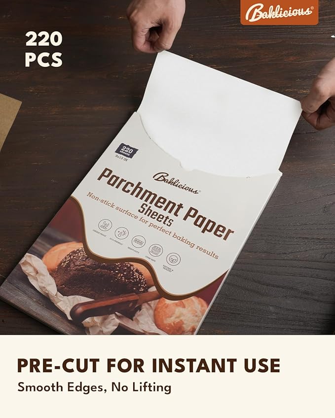 220 Pcs 9x13 In Parchment Paper Sheets, Baklicious Pre-Cut Non-Stick Parchment Baking Paper for Air