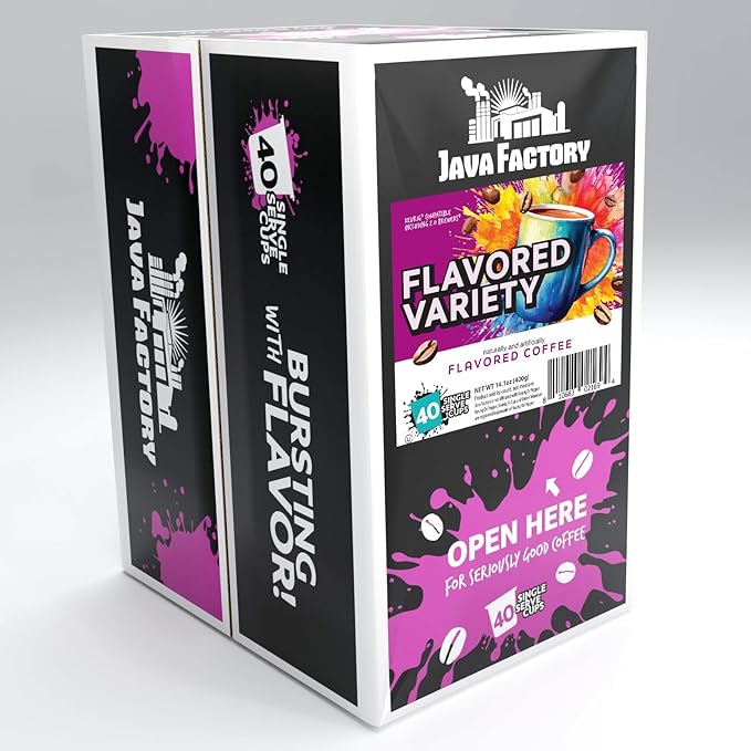 Java Factory Flavored Coffee Pods, Assorted Sampler, Variety Pack, Compatible with K Cup Brewers