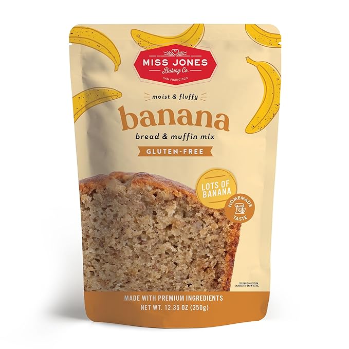 Miss Jones Baking Banana Bread & Muffin Mix - Whole Grains, 50% Lower Sugar, Real Banana, Vegan