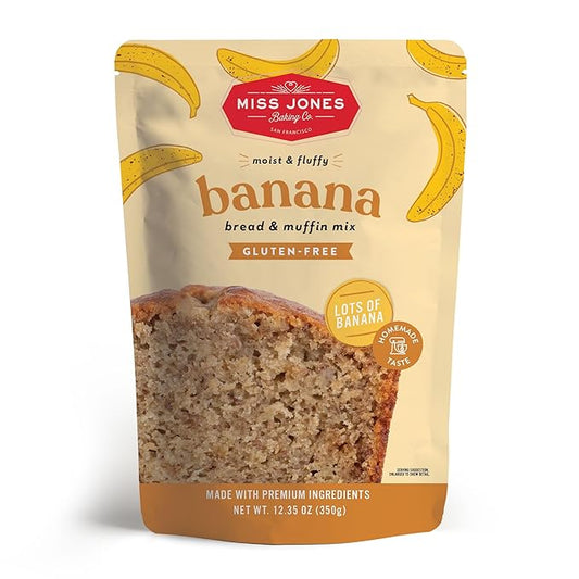 Miss Jones Baking Banana Bread & Muffin Mix - Whole Grains, 50% Lower Sugar, Real Banana, Vegan