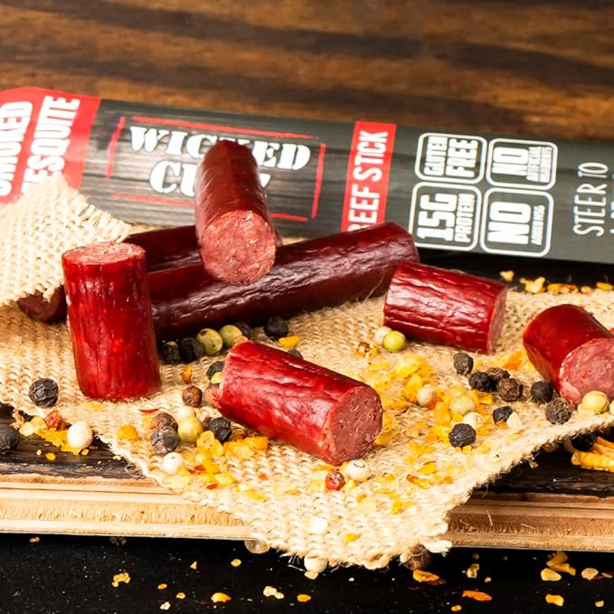 Wicked Cutz Beef Sticks Variety Pack, 4 Flavors & 15g Protein Per Meat Stick, Tender & Easy to Chew