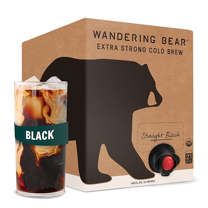 Wandering Bear Straight Black Organic Cold Brew Coffee On Tap, 128 fl oz (1 gallon) - Extra Strong