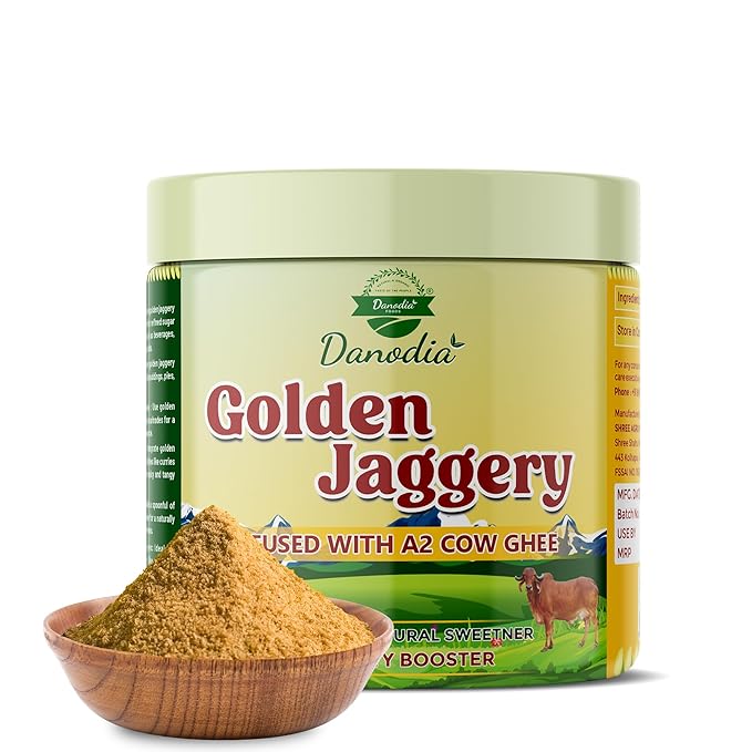 Danodia Foods Golden Jaggery Infused with A2 Cow Ghee ??400g | Made with Sugarcane Juice & Pure A2
