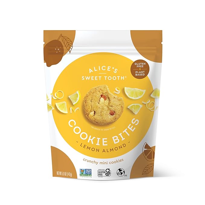 Alice's Sweet Tooth Lemon Almond Cookie Bites - Gluten-Free, Vegan, Crunchy Mini-Cookies