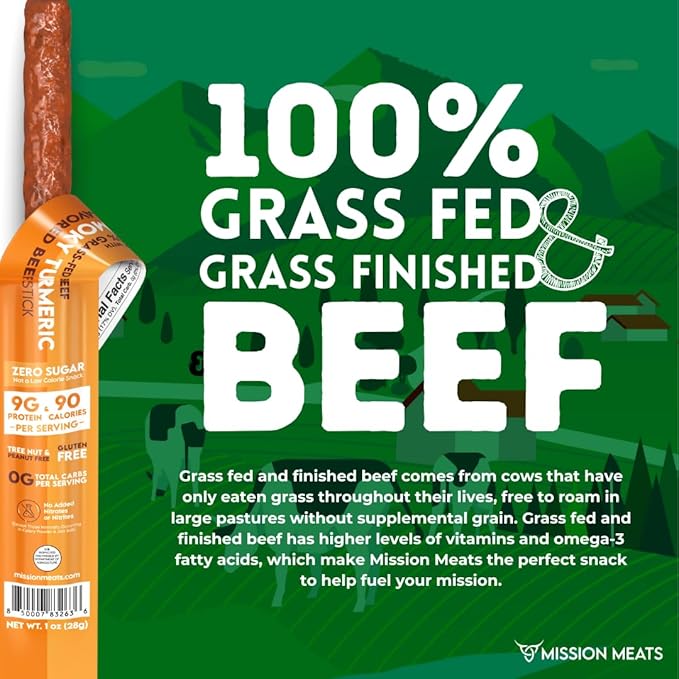 Mission Meats Beef Sticks – 100% Grass Fed & Pasture Raised, Sugar Free, Individually Wrapped