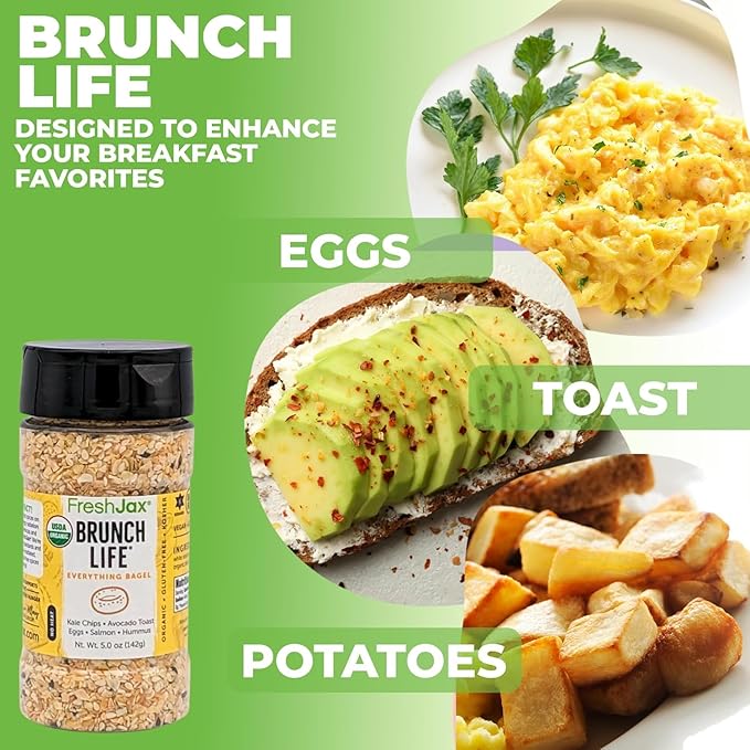 FreshJax Organic Everything Bagel Seasoning ??Low Sodium Brunch Life 5.3 oz Large Bottle |