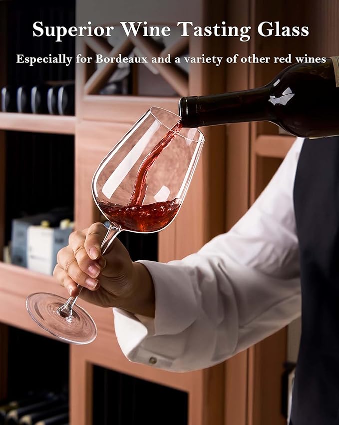 JBHO Hand Blown Bordeaux Wine Glasses - Set of 6-18 Ounce - Great Gift Packaging - Red Wine Glasses