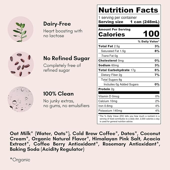 Pop & Bottle, Oat Milk Lattes - Cold Brew with Coffee Berry Antioxidants, MCT Oil, Organic, Dairy