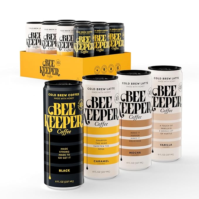 Beekeeper Coffee Black Cold Brew with Oregon Honey, 8 fl oz cans (Pack of 12), Ready-to-Drink