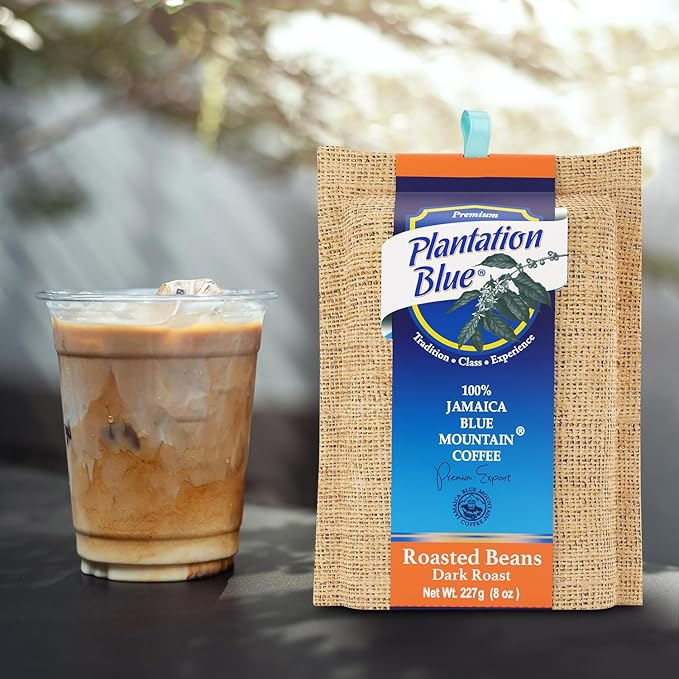 Plantation Blue 100% Blue Mountain Coffee, Dark Roast, Whole Bean, Premium Jamaican Coffee, 8oz
