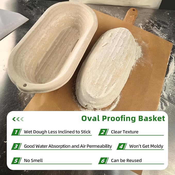 6x 12inch Oval Pulp Bread Proofing Basket Sourdough Banneton Bortform with 30pcs Liner Cover Bread