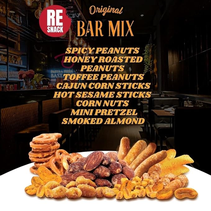 RESNACK Original Bar Mix ??2 Pack (14 oz each) ??Spicy Peanuts, Corn Sticks, Sesame Sticks, Mini