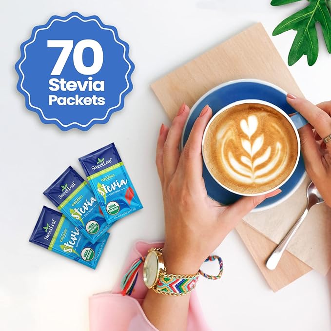 SweetLeaf Organic Stevia Packets - Zero Calorie Stevia Powder, No Bitter Aftertaste, Sugar