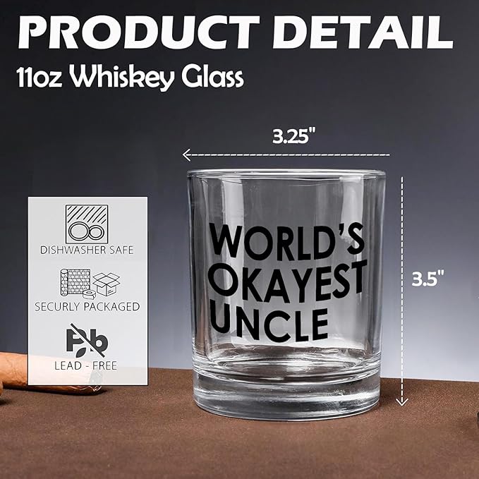 Funny Uncle Whiskey Glasses 10 oz, Uncle Gifts for Birthday Christmas from Niece Nephew Old