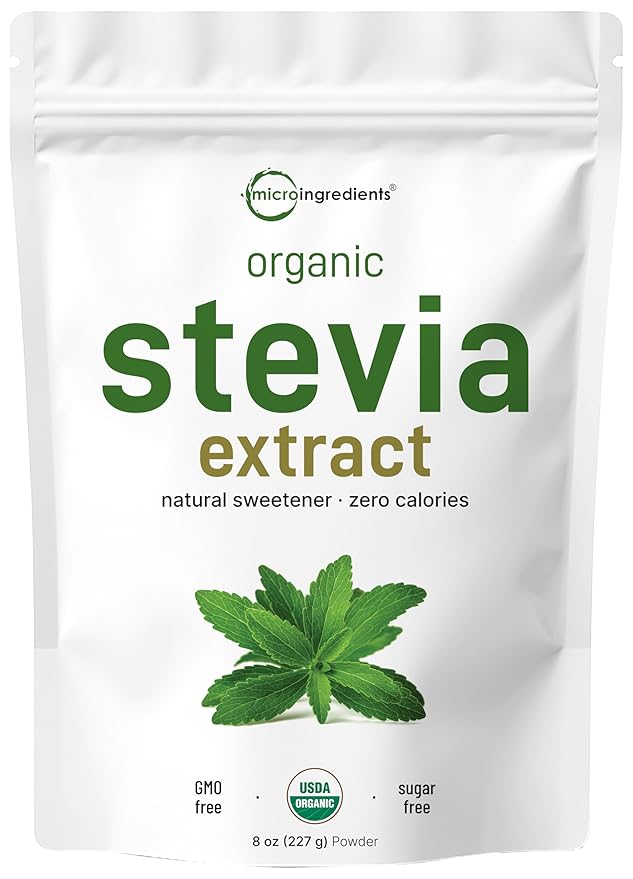Pure Organic Stevia Powder, 8 Ounces, 1418 Serving, High Grade Stevia Green Leaf Extract Reb-A