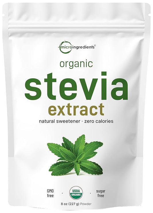 Pure Organic Stevia Powder, 8 Ounces, 1418 Serving, High Grade Stevia Green Leaf Extract Reb-A