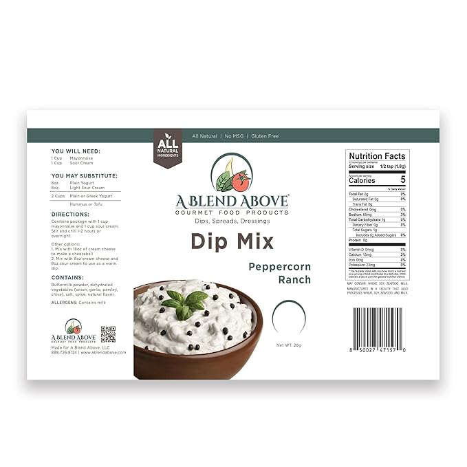 A Blend Above Peppercorn Ranch Dip Mix, 1oz, (3 Pack), Gluten-Free, No MSG, All Natural, No