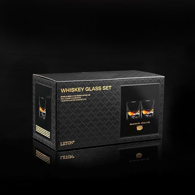 Grand Canyon Heavy Crystal Whiskey Glasses Gift Set of 2, Thick Freezable Bourbon Glass 1lb Each