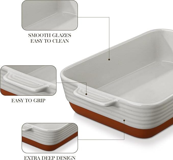 MALACASA Lasagne Dishes for Oven, 4.8 Qt Ceramic Oven Dish with Handles, 9 x 13 Inch Deep