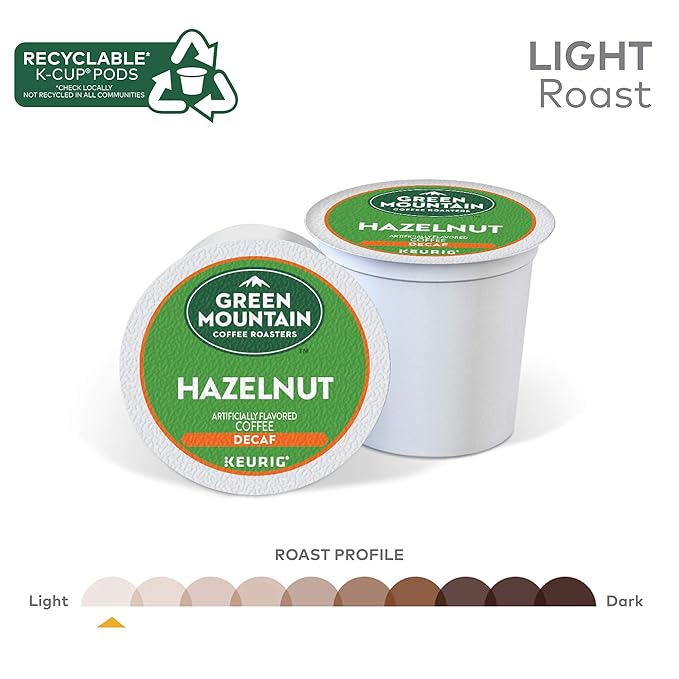 Green Mountain Coffee Roasters Hazelnut Decaf Coffee, Keurig Single-Serve K-Cup pods, Light Roast