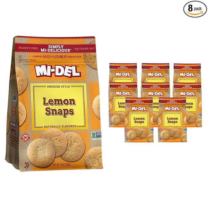 Mi-Del Lemon Snaps Cookies - Crunchy Lemon Cookies - Non-GMO Certified, 0g Trans Fat, Healthy