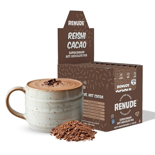 Renude Reishi Cacao – Mushroom Hot Chocolate Mix, Coffee Alternative with Magnesium, Organic Cacao
