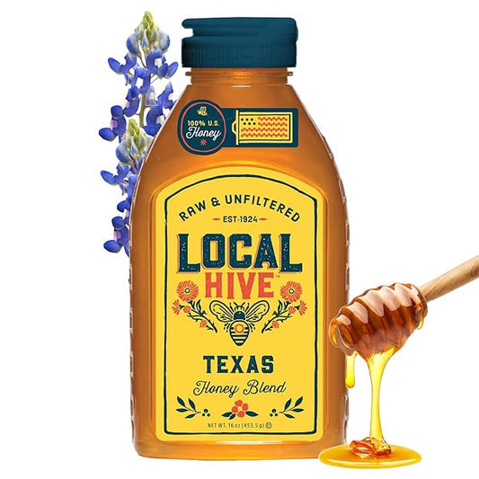 Local Hive Texas Raw Unfiltered Honey – 16 oz, 100% Pure US Honey, Sourced from American Bees and