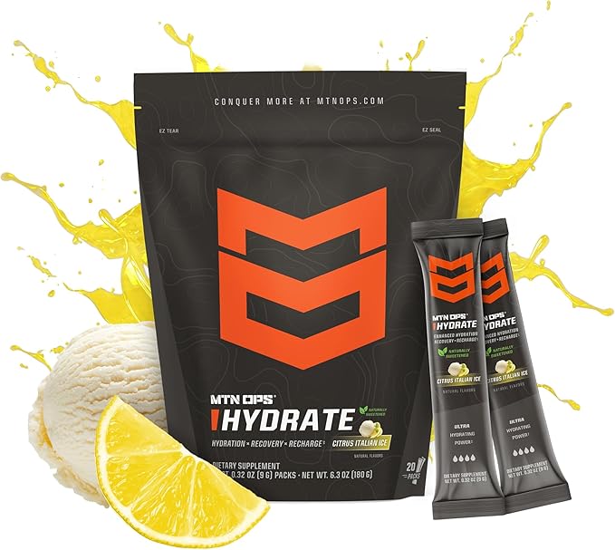 MTN OPS Hydrate Electrolytes Powder Drink Mix, Naturally Sweetened with Monk Fruit, Gluten Free 20