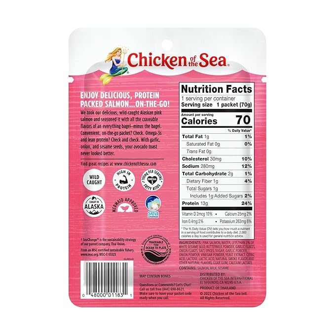 Chicken of the Sea Alaskan Pink Salmon, 2.5 oz. Packets (Box of 12), Wild Caught Salmon, Everything