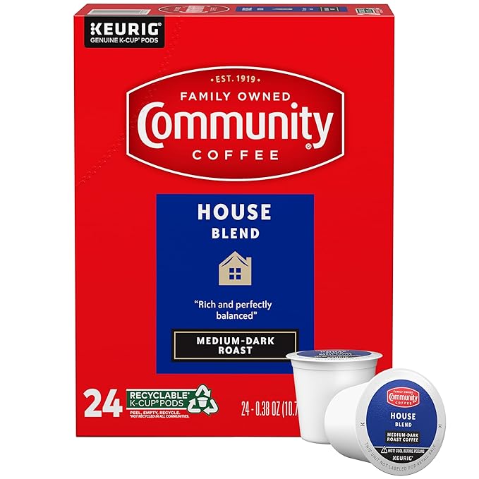 Community Coffee House Blend 24 Count Coffee Pods, Medium Dark Roast, Compatible with Keurig 2.0