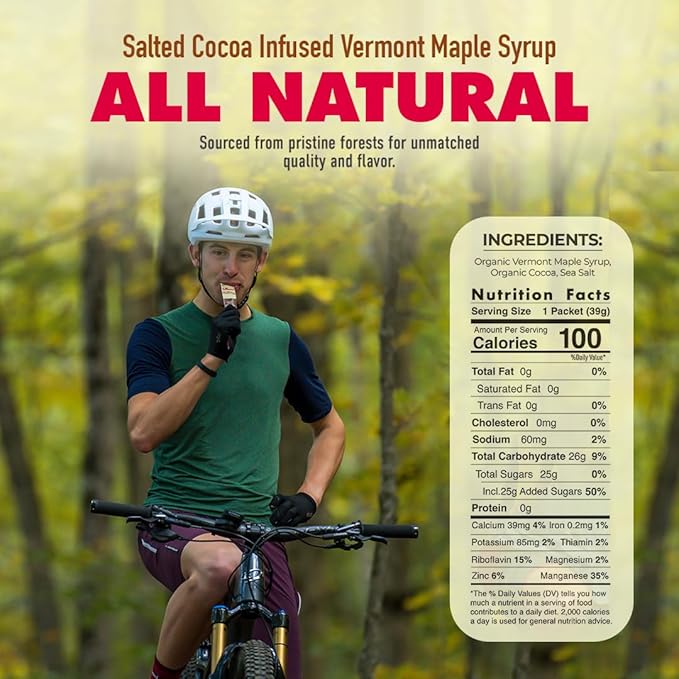UnTapped Salted Cocoa Infused Vermont Maple Syrup Packets for Athletes, Box of 20-1 fl oz Each |