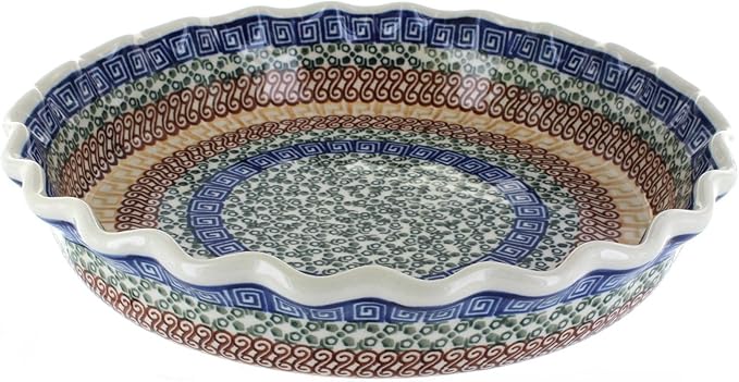 Blue Rose Polish Pottery - Brown Athena Pie Plate - 10" Diameter - Ceramic Baking Dish, For Pies