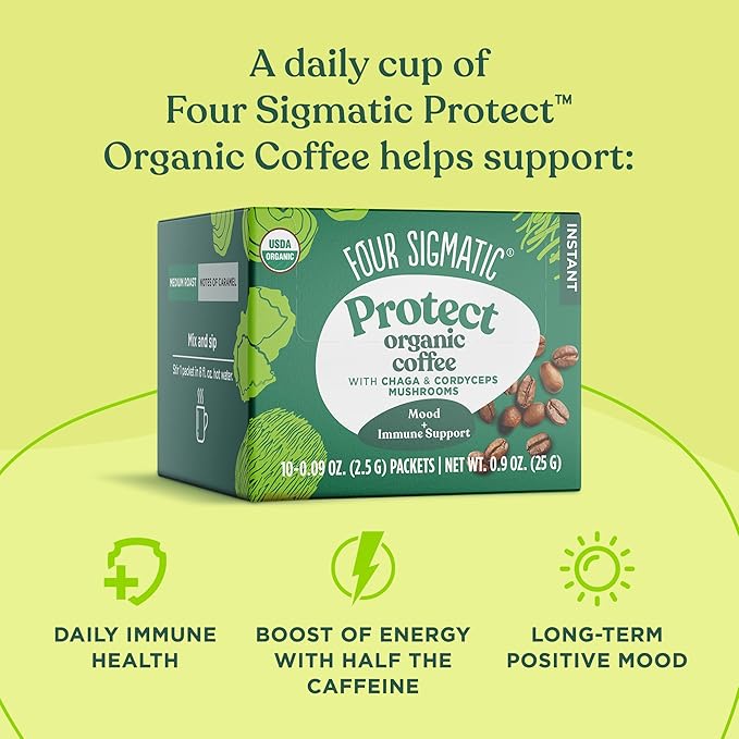 Organic Instant Coffee Powder by Four Sigmatic | Arabica Instant Coffee Singles with Cordyceps