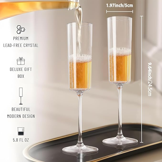 Ciaell 24 Pack Plastic Champagne Flutes - 6 Oz Flower Wavy Champagne Plastic Glasses - Heavy Duty