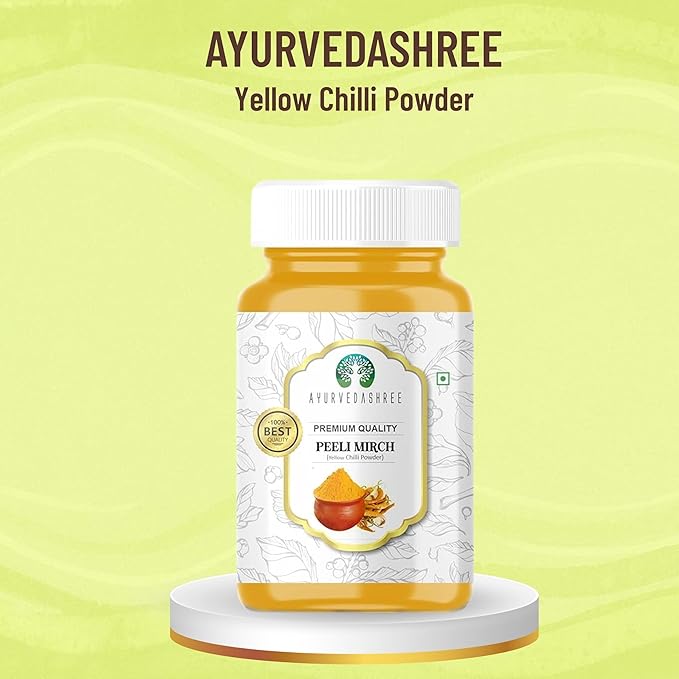 AYURVEDASHREE Yellow Chilli Powder (Pili Mirchi) 100gm PET Jar ~ All Natural | Vegan | Gluten