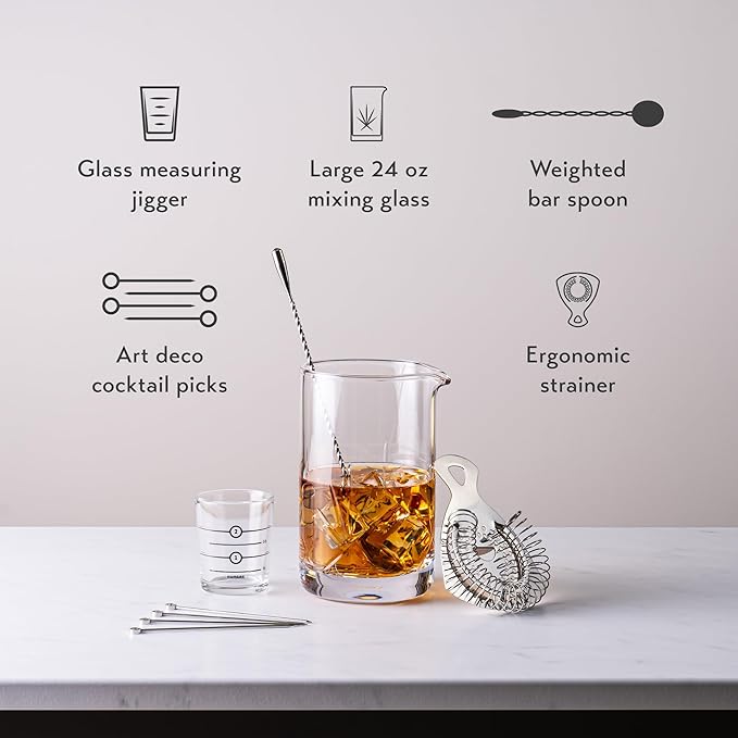 Cork & Mill Cocktail Mixing Glass, Old Fashioned Kit, Large 24 oz Crystal Cocktail Mixer for