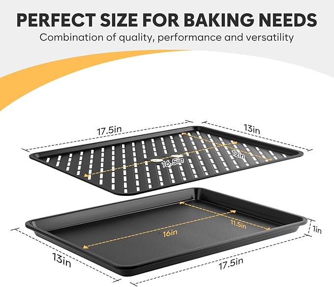 Cookie Sheet for Baking with Wire Rack, Thicker Carbon Steel Half Baking Sheet Pan Set Non Stick