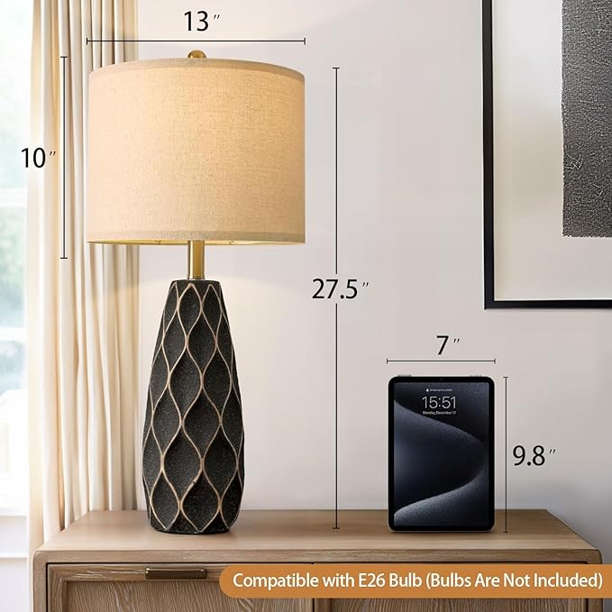 PORTRES 27.5" Ceramic Table Lamps for Bedroom Living Room Lamps Set of 2 Modern Bedside Nightstand
