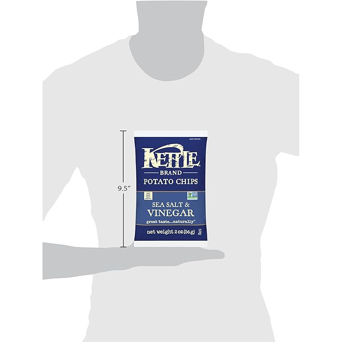 Kettle Brand Potato Chips, Sea Salt & Vinegar Bags, 2 Ounce (Pack of 24)
