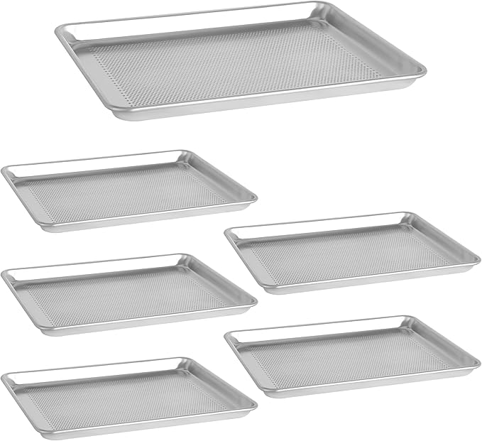 6 Pack Half Size 18" x 13" Aluminum Baking Sheet Pan Perforated, Commercial Bakery Equipment Cookie