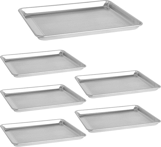 6 Pack Half Size 18" x 13" Aluminum Baking Sheet Pan Perforated, Commercial Bakery Equipment Cookie