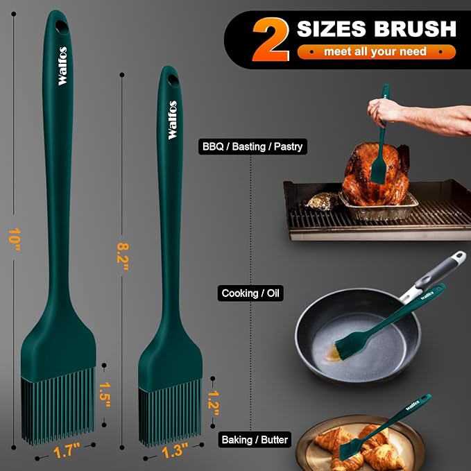 Walfos Silicone Basting Pastry Brush, 2 Size Pastry Brush Set, Perfect for BBQ Grill Kitchen