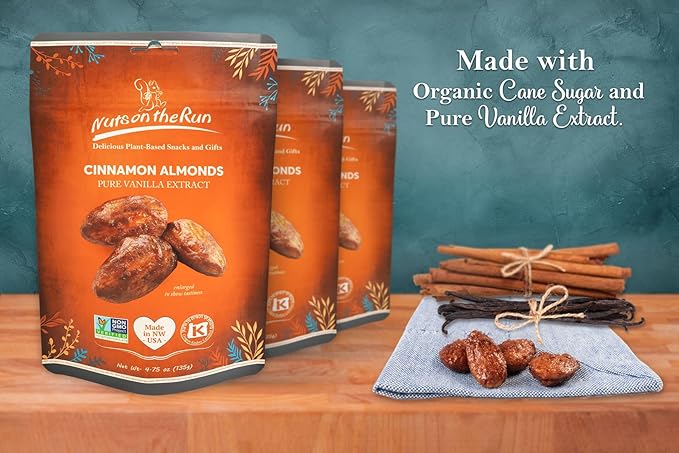 Cinnamon Almonds - Vegan, Kosher, Gluten-free, GMO-free - 4.75oz (PACK OF 3 BAGS), Satisfaction
