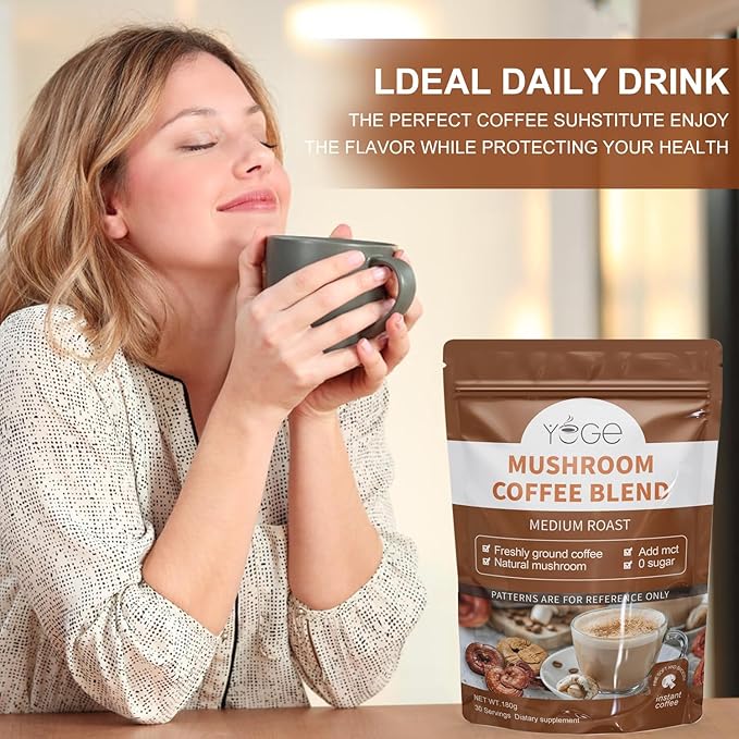 Mushroom Coffee, Organic 6 Mushrooms with Cordyceps, Reish, King Trumpet, Shitake, Turkey Tail