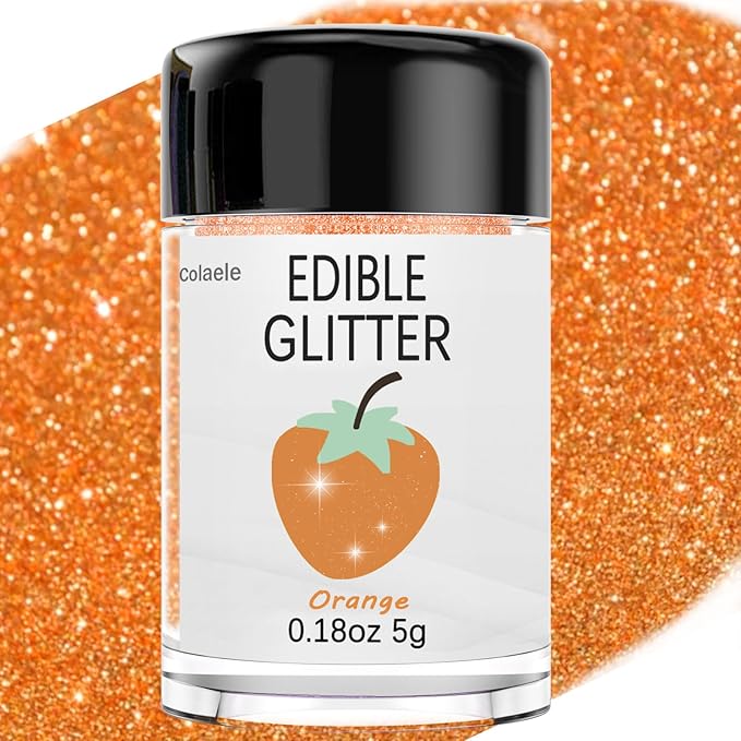 Orange Edible Glitter Glimmer Powder for Cakes Drinks - Colaele 5 grams Food Grade Luster Dust