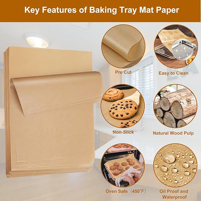 O2frepak Parchment Paper Baking Sheets 300 PCS 12"x16" Pre Cut Non-Stick Baking Tray Mat,Oil