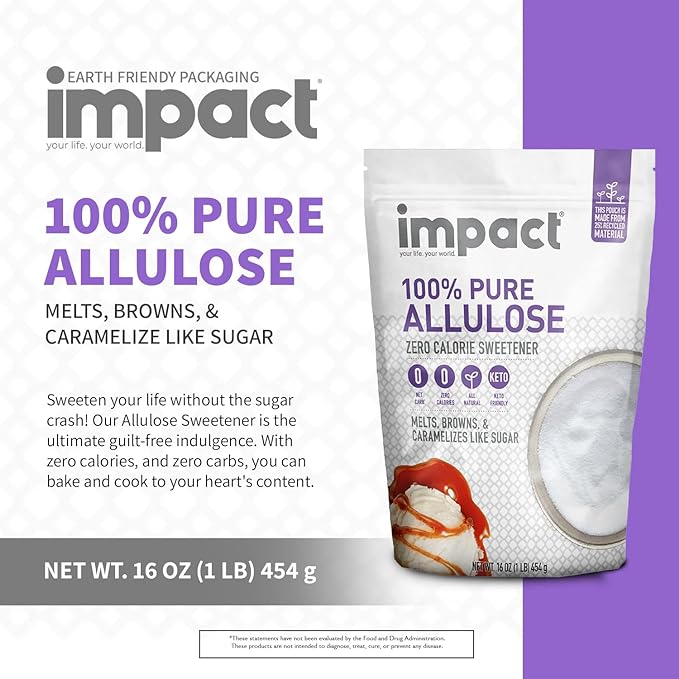 Impact - Pure Allulose Sweetener Sugar Substitute - Zero Calorie Blend, Low-Carb, For Coffee, Tea