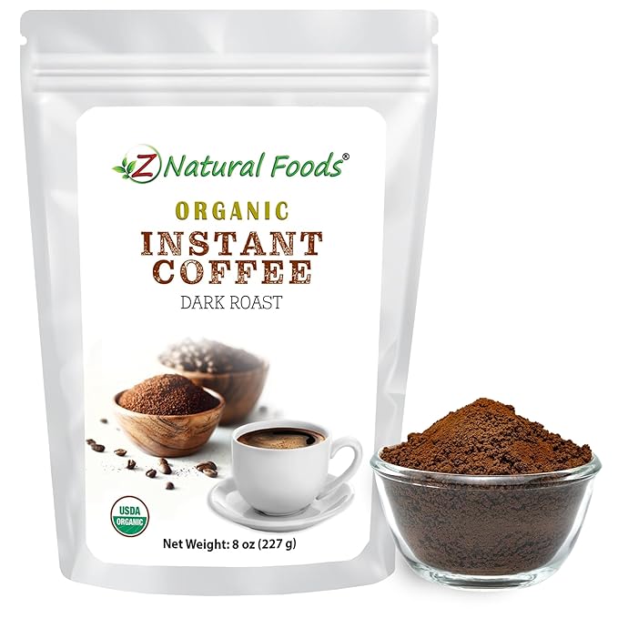 Z Natural Foods Organic Instant Coffee Powder - Rich Dark Roast Flavor, Arabica Instant Espresso