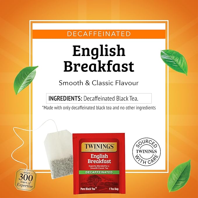 Twinings Decaffeinated English Breakfast Black Tea Individually Wrapped Bags, 100 Count (Pack of