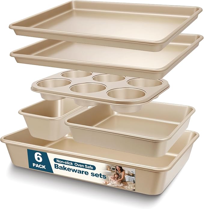 Baking Pans Set, Nonstick Stackable Bakeware Sets, Oven Pans for Cooking, AIVIKI 6 Pieces Baking